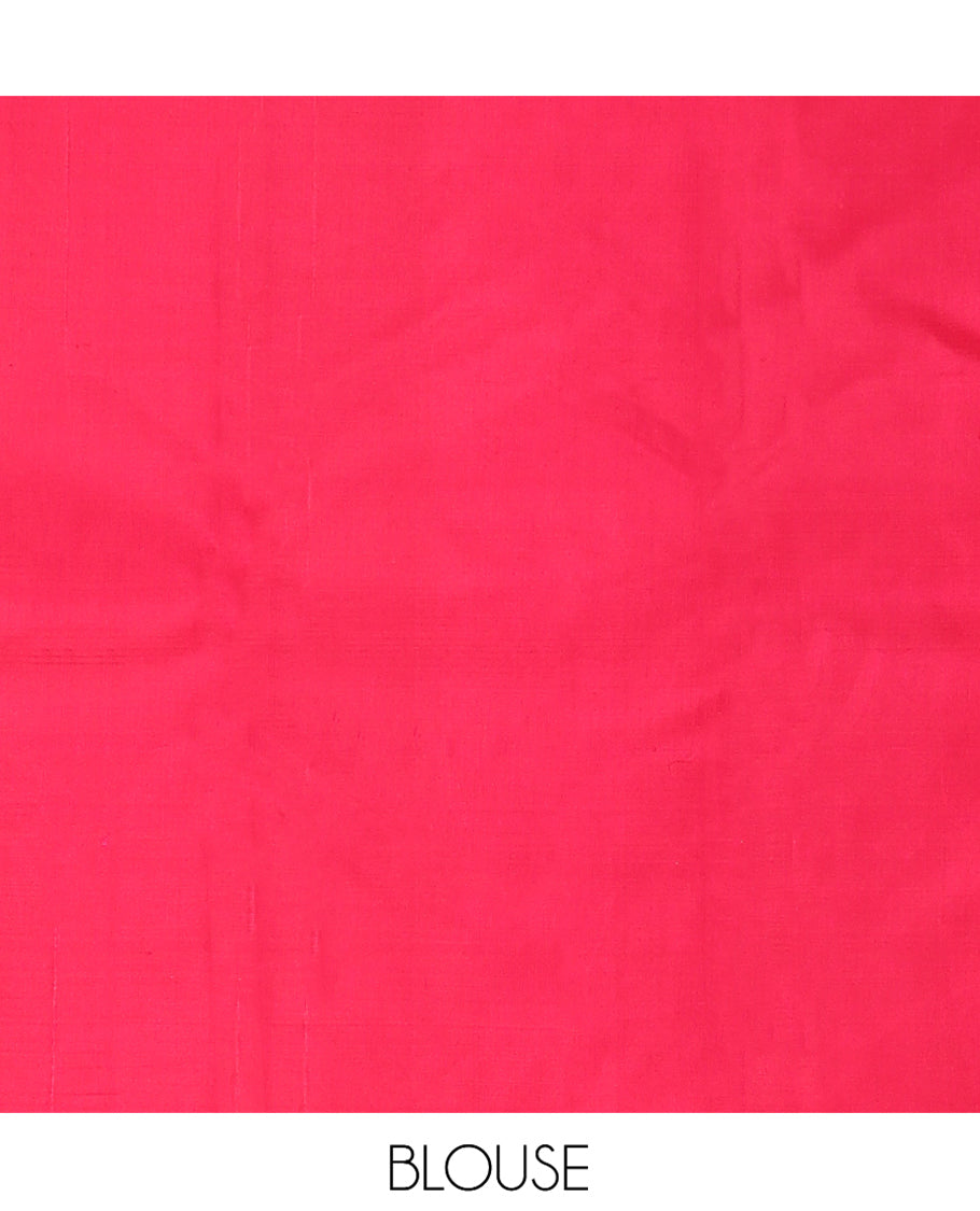 Borderless Red Kanchipuram Designer Silk Saree, Sparsely Sparkled with Zari Buttas and Jacquard Design, Jaal Pallu, and a Matching Blouse
