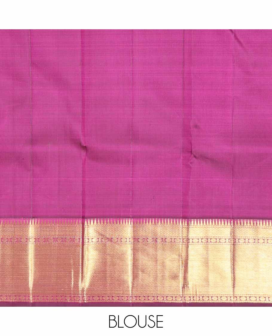 Yellow floral design silk saree with contrast border of rekku, paun, mayil kann design & jaal design pallu