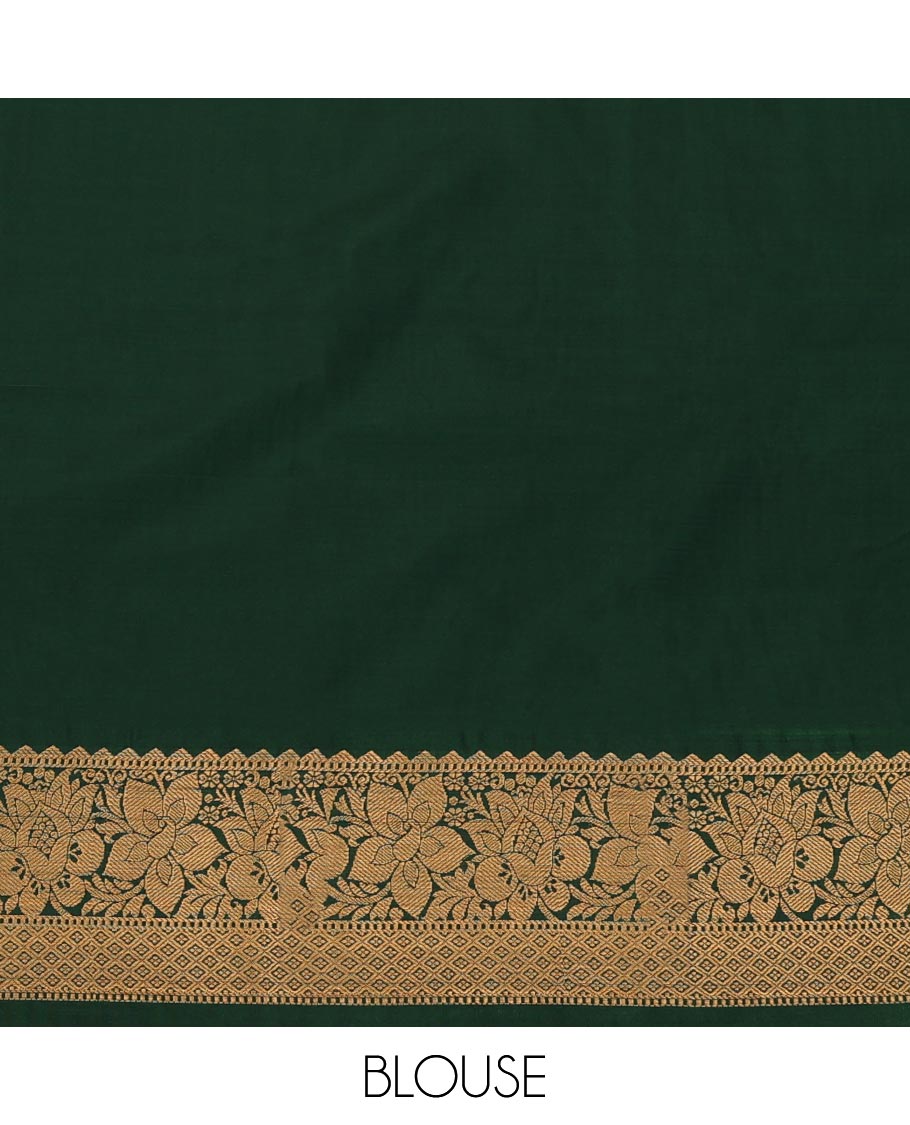 Turquoise Art Silk Pavadai Material Set Featuring Floral Stripes All Over the Skirt, Complemented by a Contrast Floral-Jaal Zari Design Border, and Paired with a Contrast Blouse