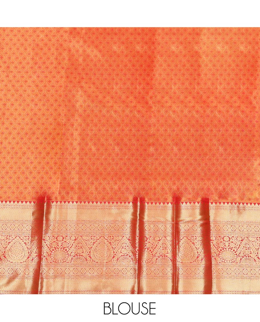 Blue Art Silk Material Half Saree Set, Opulently Embellished with Tropical-Floral Jacquard Design Skirt, a Contrast Traditional Zari Design Border, Contrast Zari-Jacquard Blouse, and a Dhavani of Floral Designs