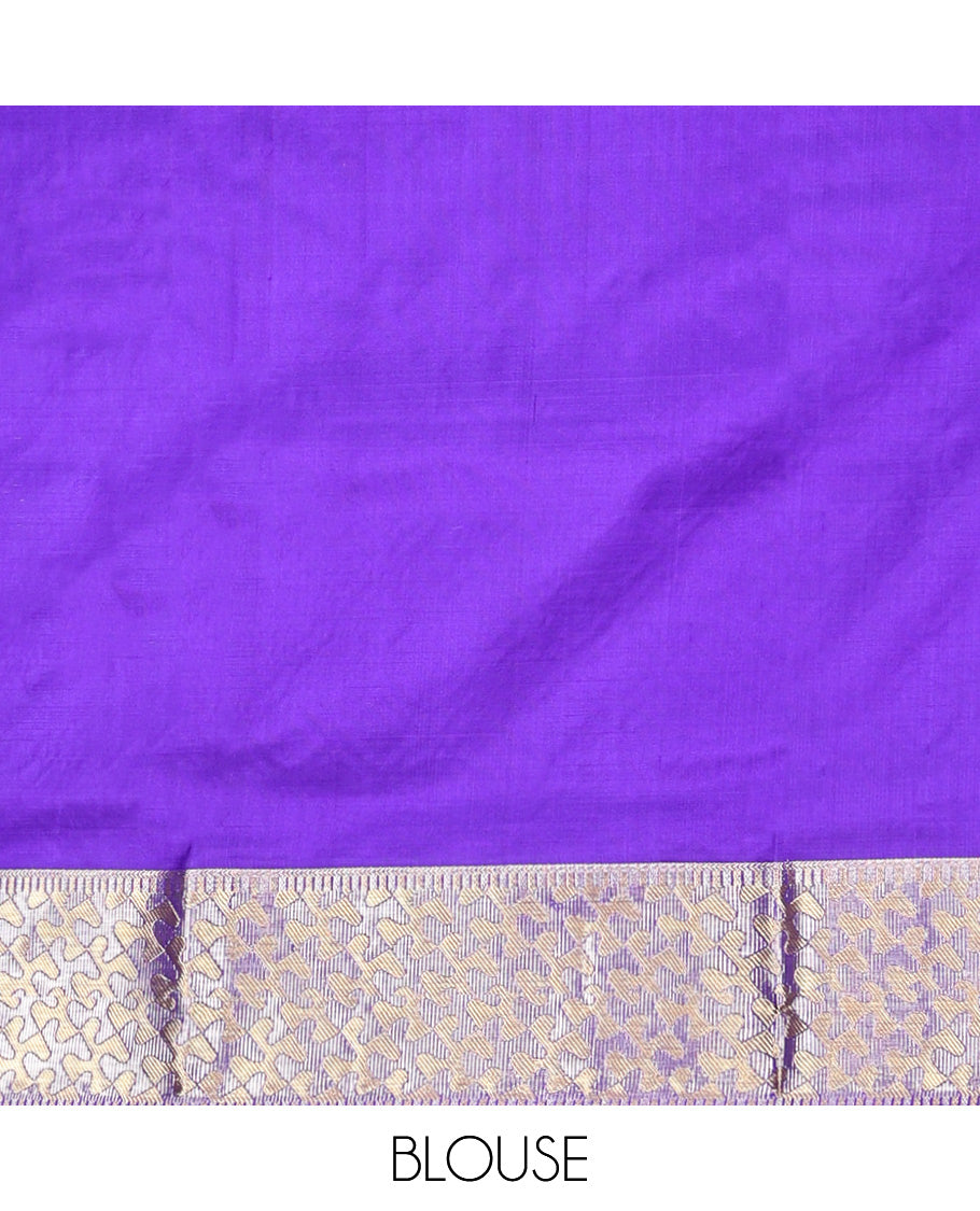 Blue Jacquard Venkatagiri Silk Saree, a Contrast Geometric Zari Border, Jaal Pallu, a Contrast Blouse