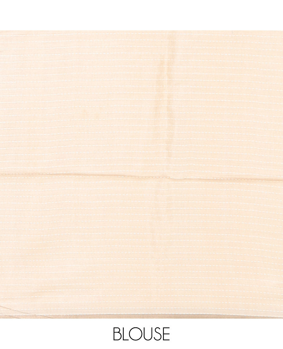 Sandal and Purple Tussar Silk Saree, Mesmerized with Burberry-Style Checks and Floral Print on Its Body, a Subtle Border, Subtly Striped Pallu, and Paired with a Matching Blouse