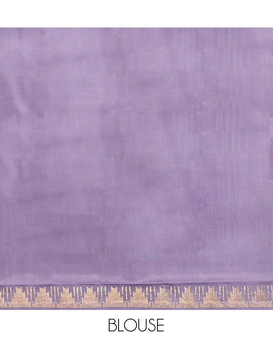 Blue Floral-Paisley Design Kanchipuram Silk Saree, a Floral Border, Contrast Jaal Pallu, Contrast Blouse