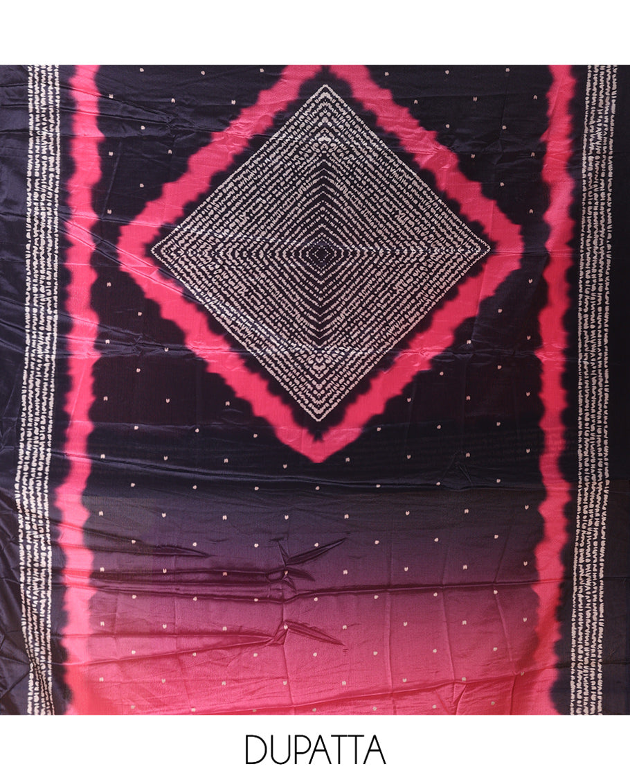 Navy Blue-Rani Pink Satin Crepe Material Chudidar Set