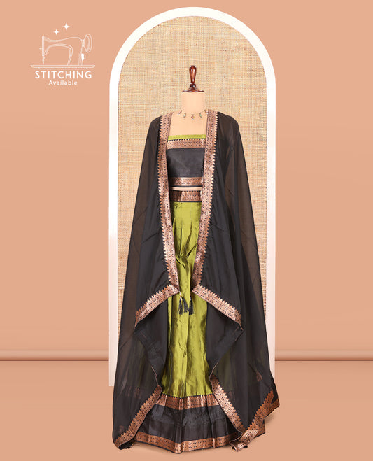 Leaf Green Semi-Silk Half-Saree