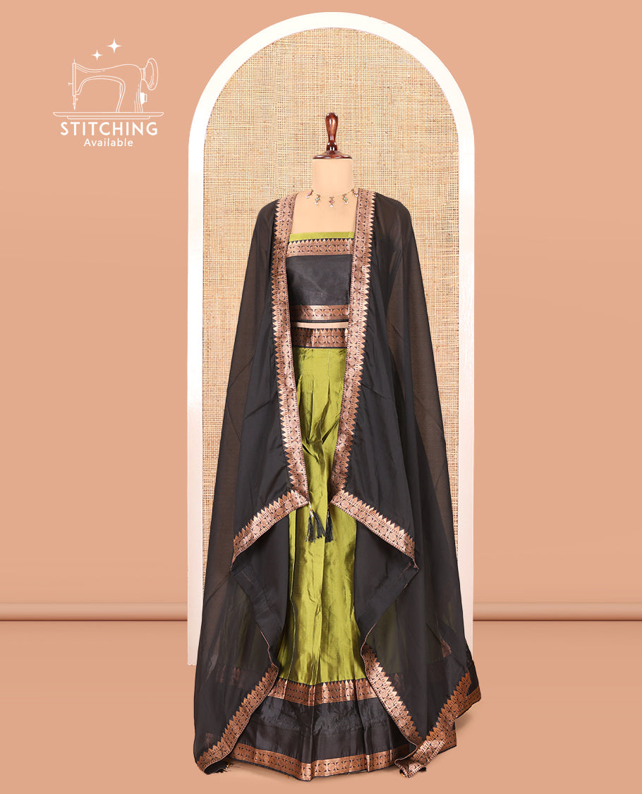 Leaf Green Semi-Silk Half-Saree