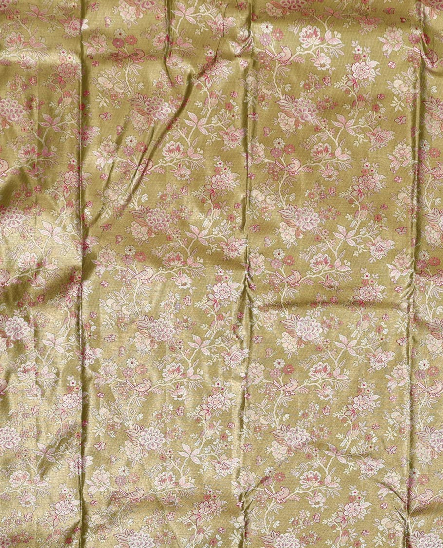Green Art Silk Half-Saree, Finely Crafted with Jacquard Design, Contrast Intricate Motif Border, Paired with a Contrast Jacquard Blouse, and an Intricate Dhavani