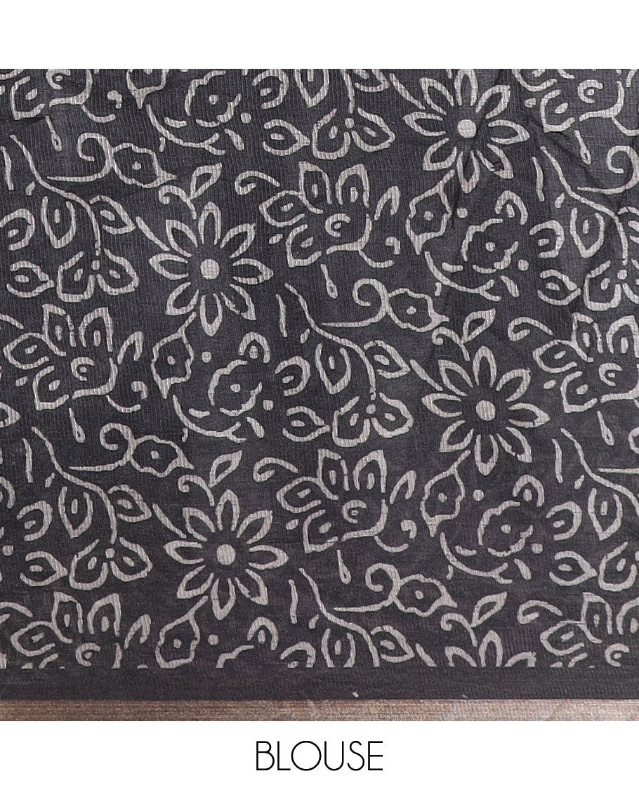 Grey  pathick print kicha khathi silk saree with contrast pathick print border & pathick print pallu along with printed blouse