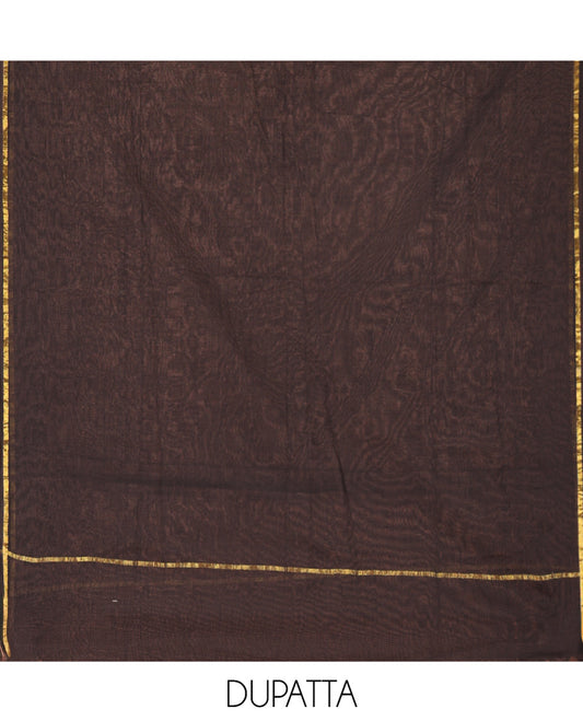 Red Handloom Cotton Material Chudidar Set, Subtly Adorned with Bird Motifs All Over Its Body, Complemented by Contrast Plain Bottom, and Paired with a Contrast Dupatta