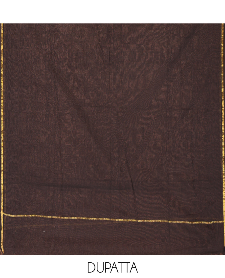 Red Handloom Cotton Material Chudidar Set, Subtly Adorned with Bird Motifs All Over Its Body, Complemented by Contrast Plain Bottom, and Paired with a Contrast Dupatta