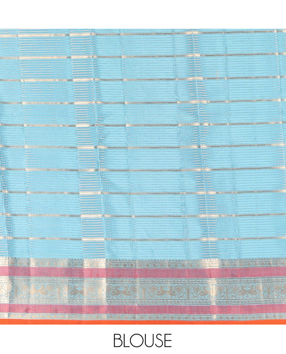 Blue Zari Design Vasundhara Lite Silk Mix Saree, a Zari Mayil Motif Border, a Matching Blouse