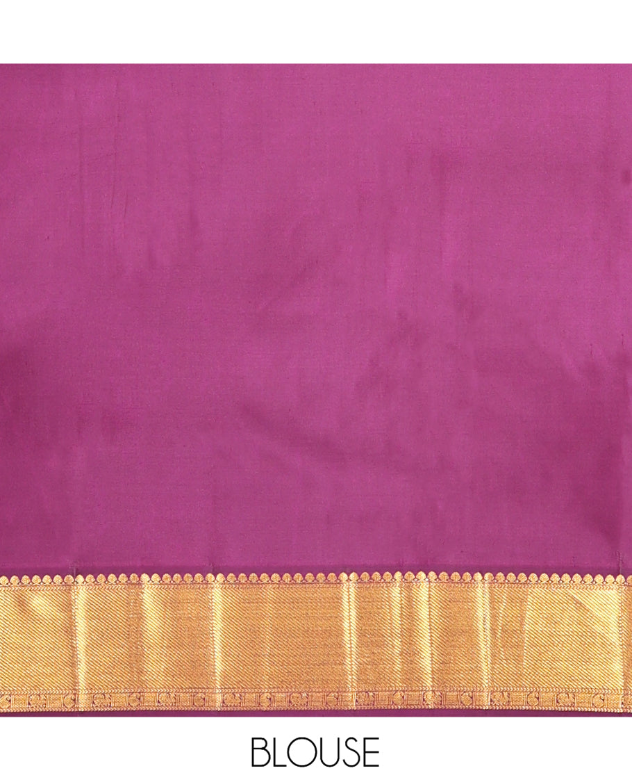 Purple Neli Embossed Parambara Silk Saree, a Zari Border of Salngai, Kathir, Mayil, and Manga Designs, Grand Pallu, and Matching Blouse