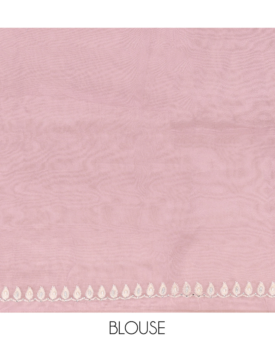 Pink Designer Saree, Mesmerized with Floral Vine Embroidery, Scallop Border, and Matching Embroidered Blouse