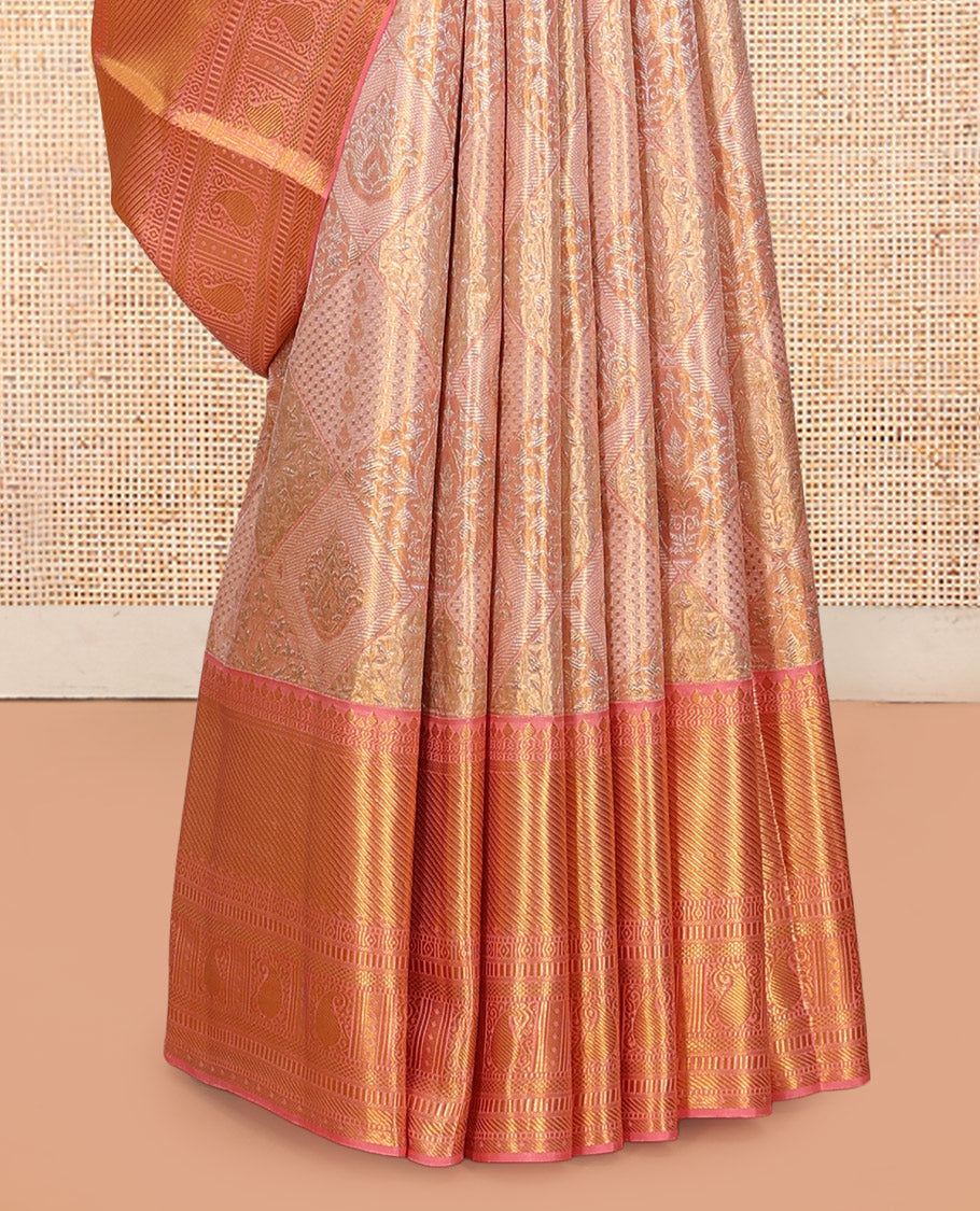 Peach Kanchipuram Tissue Silk Saree