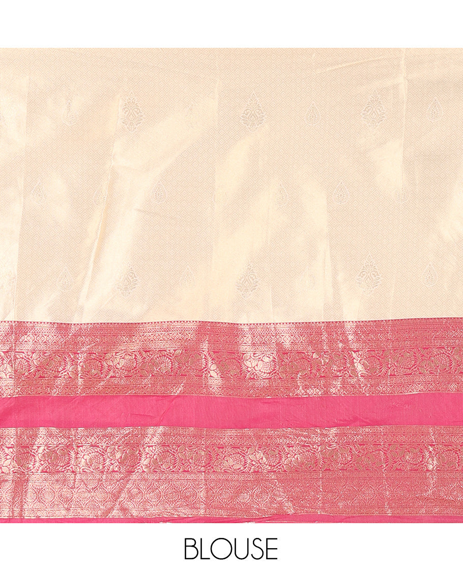 Cream-Magenta Semi-Silk Half-Saree