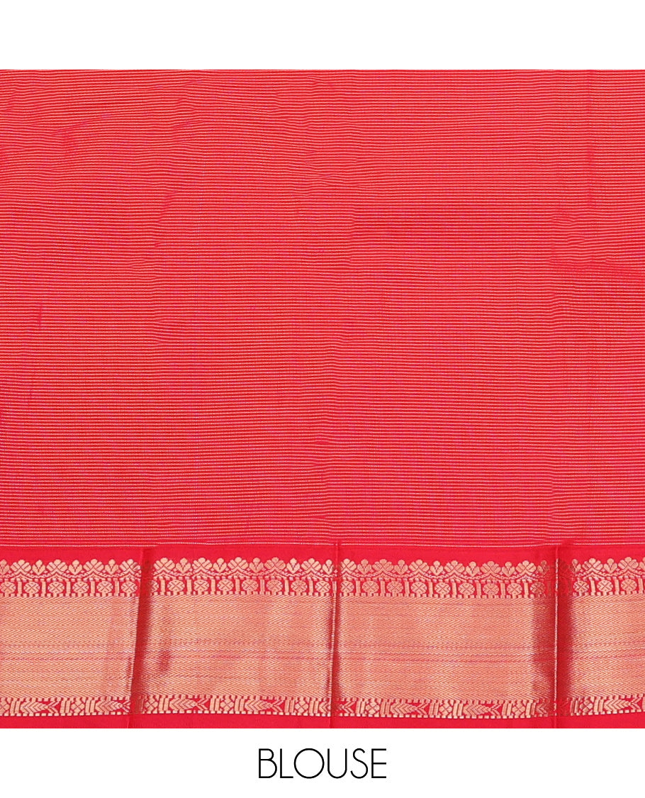 Green Budget Silk Saree, Richly Detailed with Zari Buttas and Stripes, Complemented by Contrast Traditional Zari Border, Grand Pallu, and a Contrast Blouse
