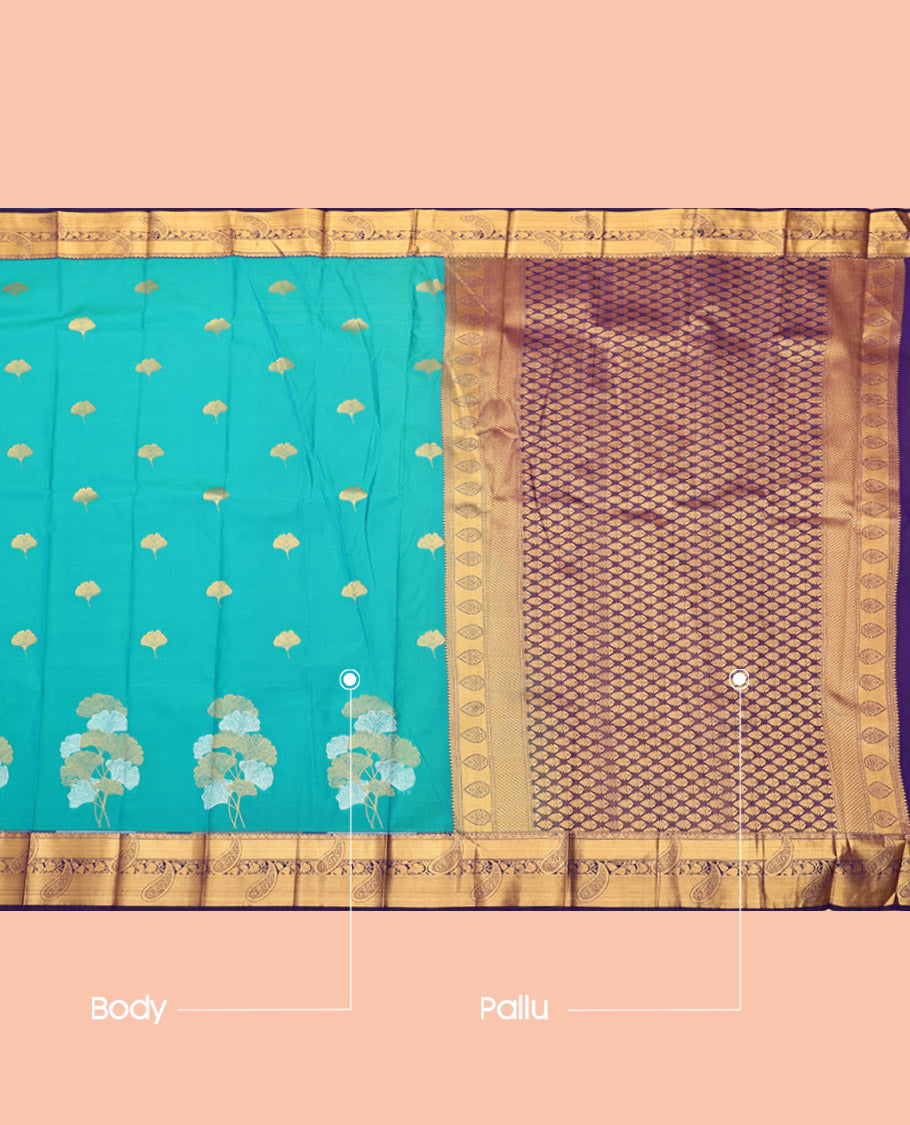 Blue Budget Silk Saree, Embellished with Floral Zari Buttas, Complemented by a Contrast Traditional Zari Border, Intricate Pallu, and a Contrast Blouse