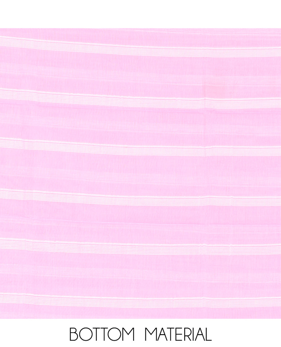 Baby Pink Mul Cotton Material Chudidar Features Jamdani-Style Top, Striped Bottom, a Jamdani Dupatta