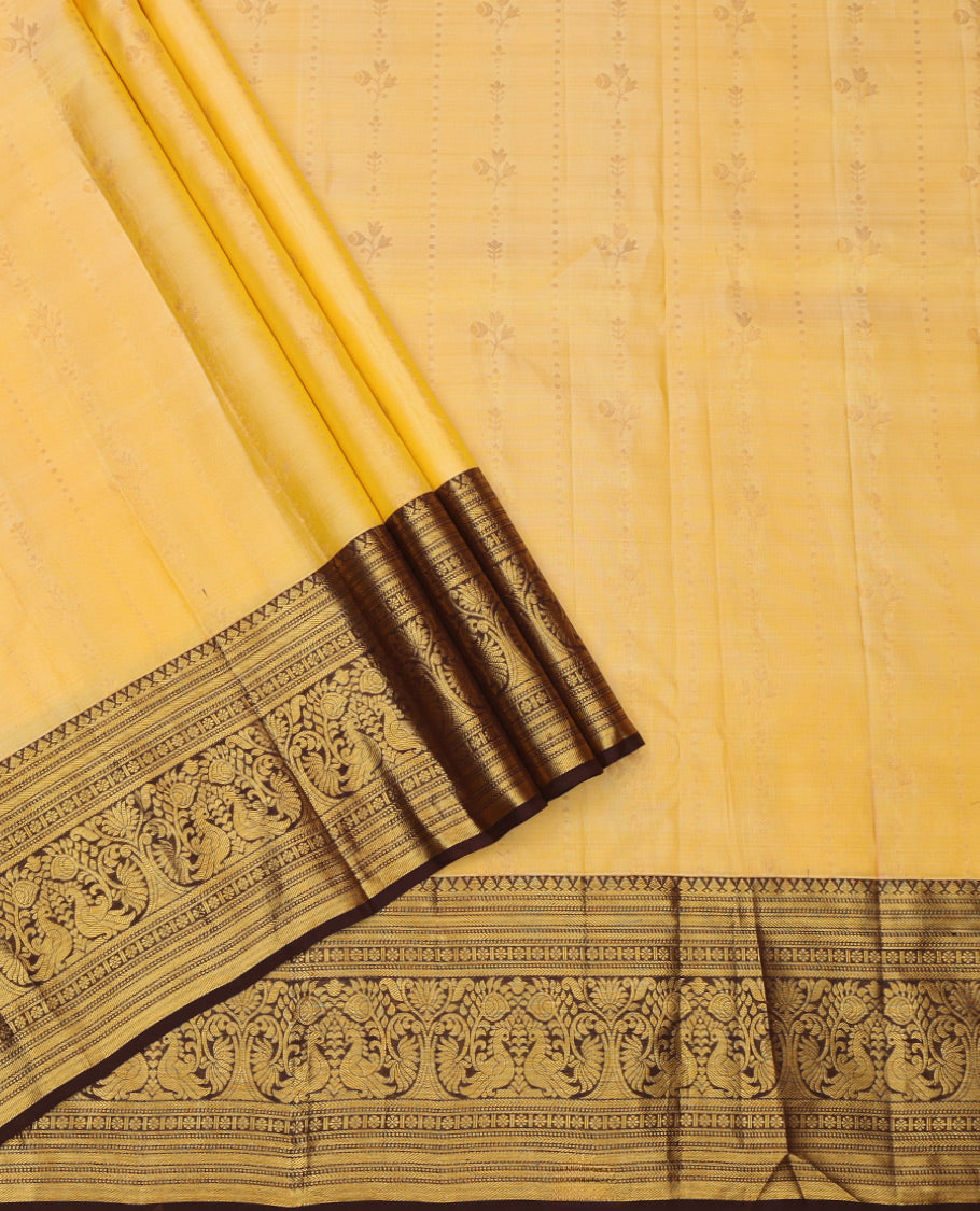 Yellow Pure Silk Navarathna Pavadai Material Set