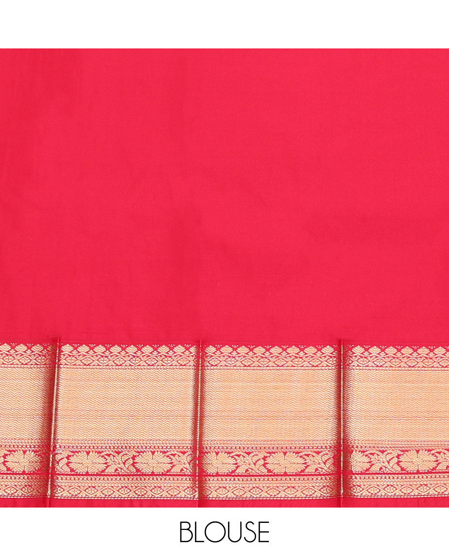 Green Budget Silk Saree, Highlighted by Zari Buttas, Complemented by a Contrast Traditional Design Border, Grand Pallu, and a Contrast Blouse