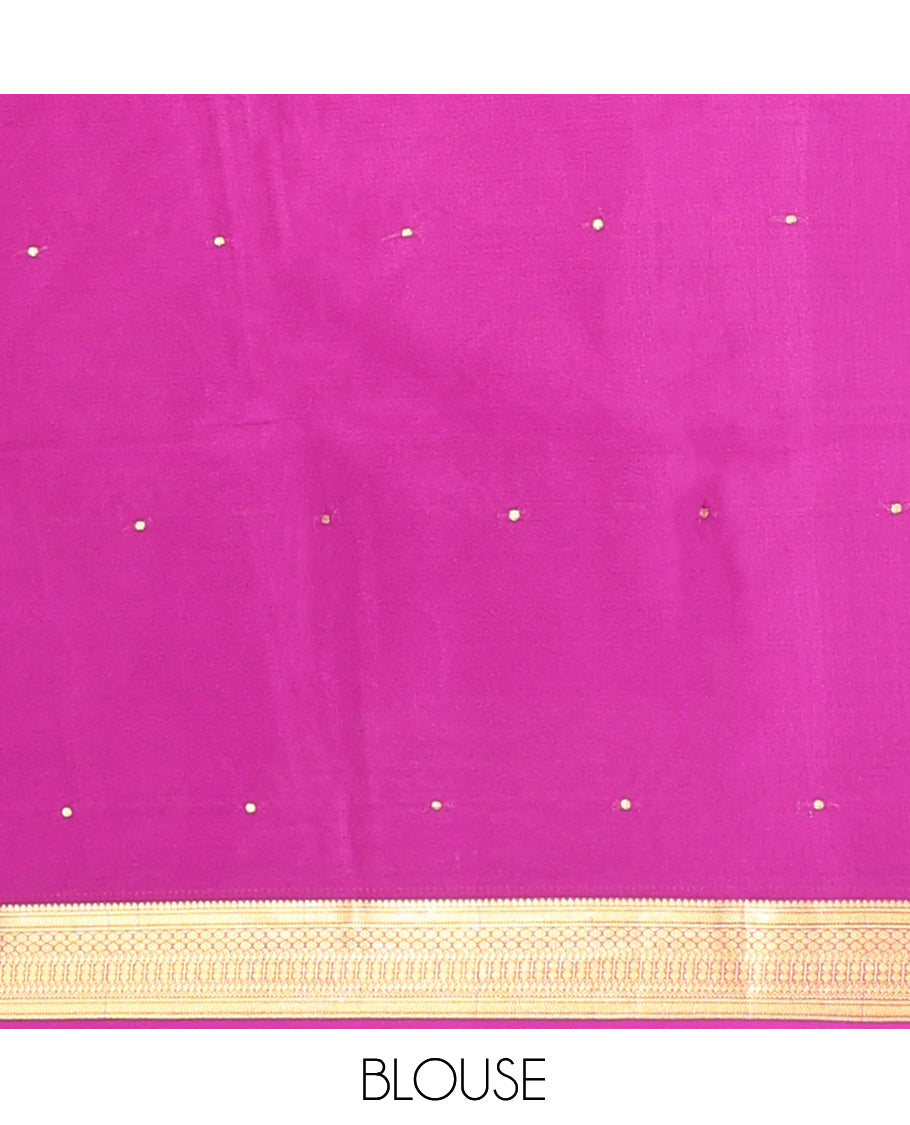 Yellow Zari Buttas Mysore Silk Saree, Complemented by a Contrast Traditional Zari Border, Zari Design Pallu, and a Contrast Blouse