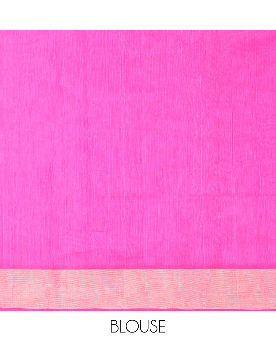 Pink Zari Butta Silk Cotton Saree