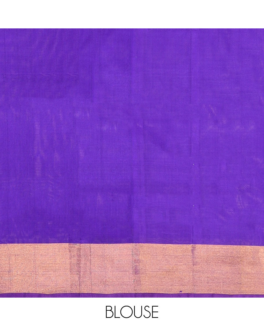 Peach Plain Uppada Silk Saree, Complemented by a Contrast Border, Contrast Plain Pallu, and a Contrast Blouse