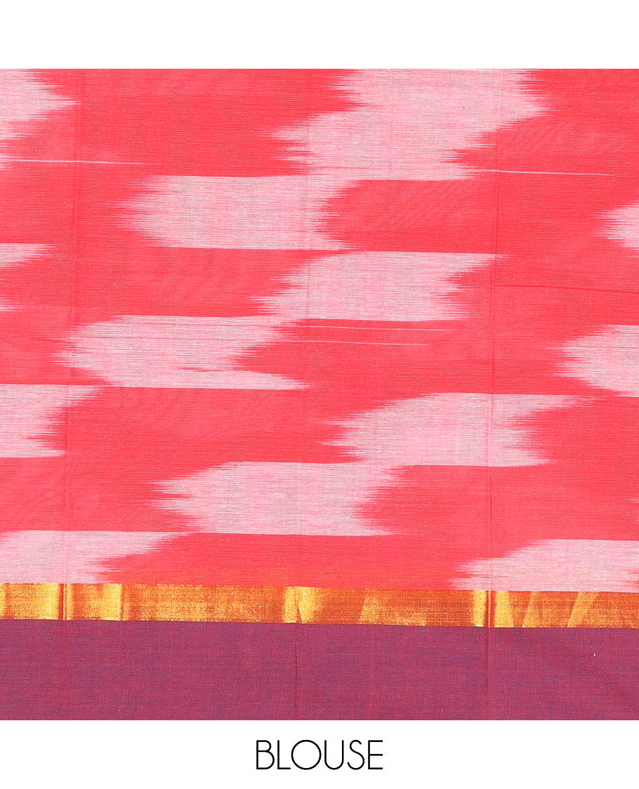 Red Ikat Textured Chirala Cotton Saree, a Contrast Border, Self-Pallu, and a Matching Blouse