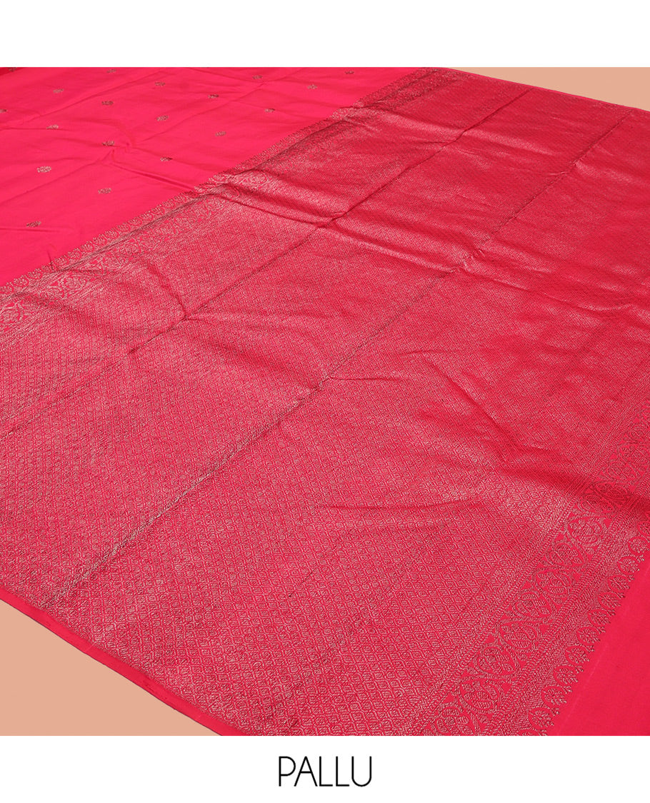 Borderless Red Kanchipuram Designer Silk Saree, Sparsely Sparkled with Zari Buttas and Jacquard Design, Jaal Pallu, and a Matching Blouse