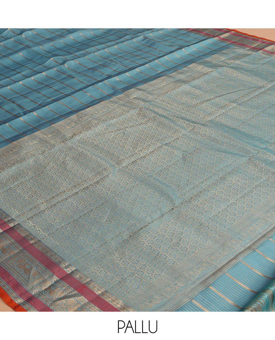 Blue Zari Design Vasundhara Lite Silk Mix Saree, a Zari Mayil Motif Border, a Matching Blouse