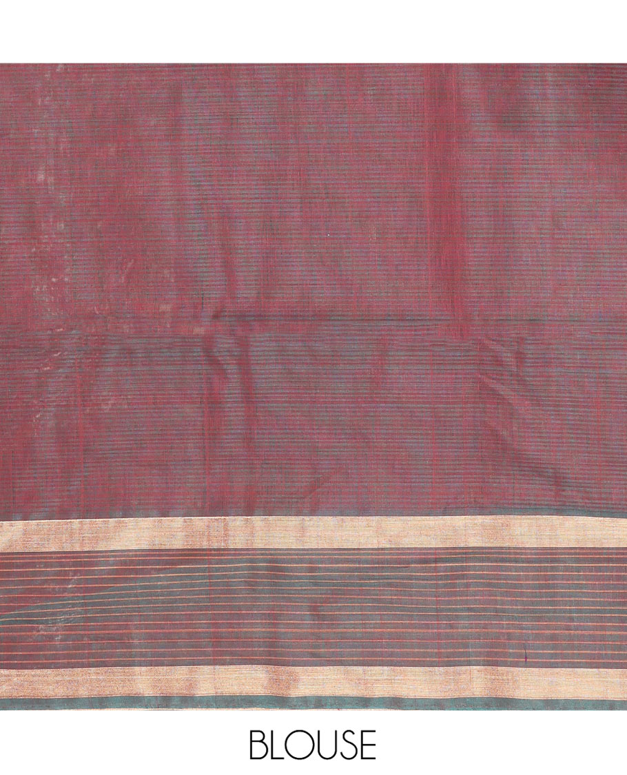 Maroon Silk Cotton Saree, Woven with Zari Buttas, Complemented by a Contrast Checked Border, Intricately Designed Pallu, and a Contrast Blouse