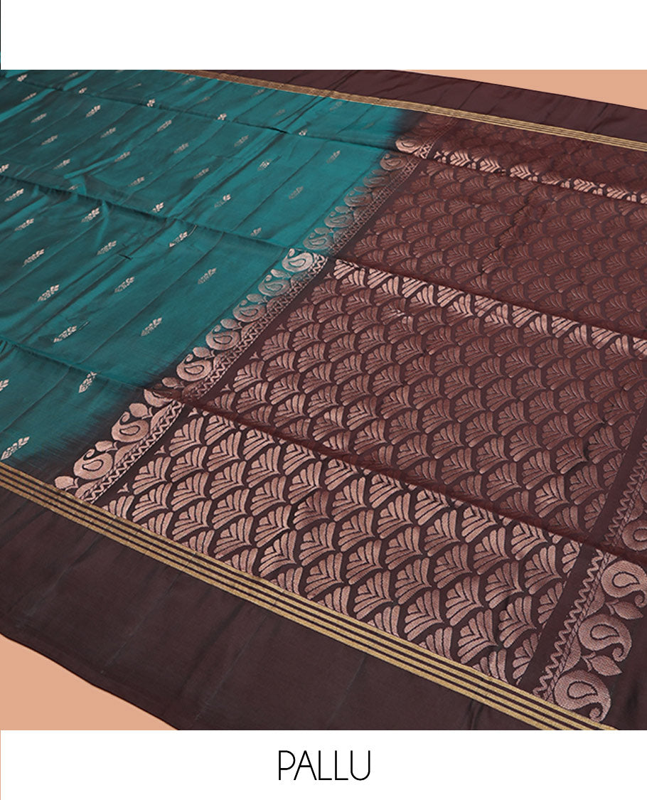 Blue Uppada Silk Saree, Finely Crafted with Zari Buttas, a Contrast Border, Grand Pallu, and a Contrast Blouse