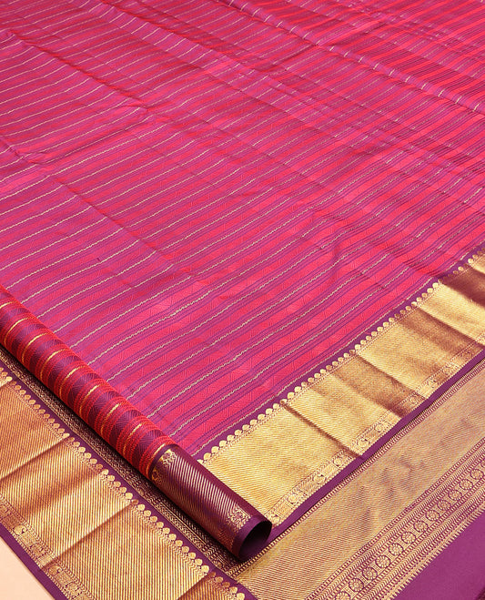 Purple Neli Embossed Parambara Silk Saree, a Zari Border of Salngai, Kathir, Mayil, and Manga Designs, Grand Pallu, and Matching Blouse
