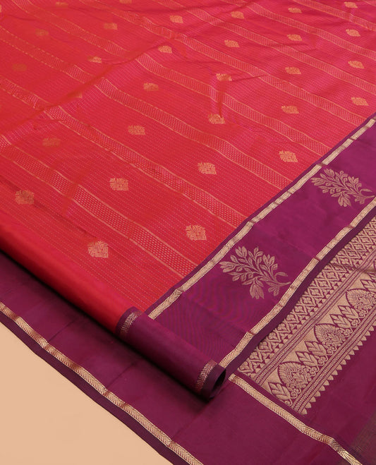 Red Vasundhara Lite Silk Mix Saree, Crafted with Zari Designs, a Contrast Traditional Zari Border, Grand Pallu, and a Contrast Blouse