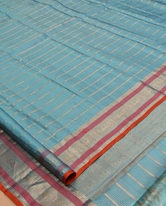 Blue Zari Design Vasundhara Lite Silk Mix Saree, a Zari Mayil Motif Border, a Matching Blouse