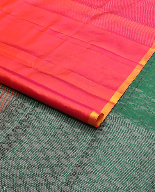 Red striped mayuri soft silk saree with contrast border & argyle design pallu