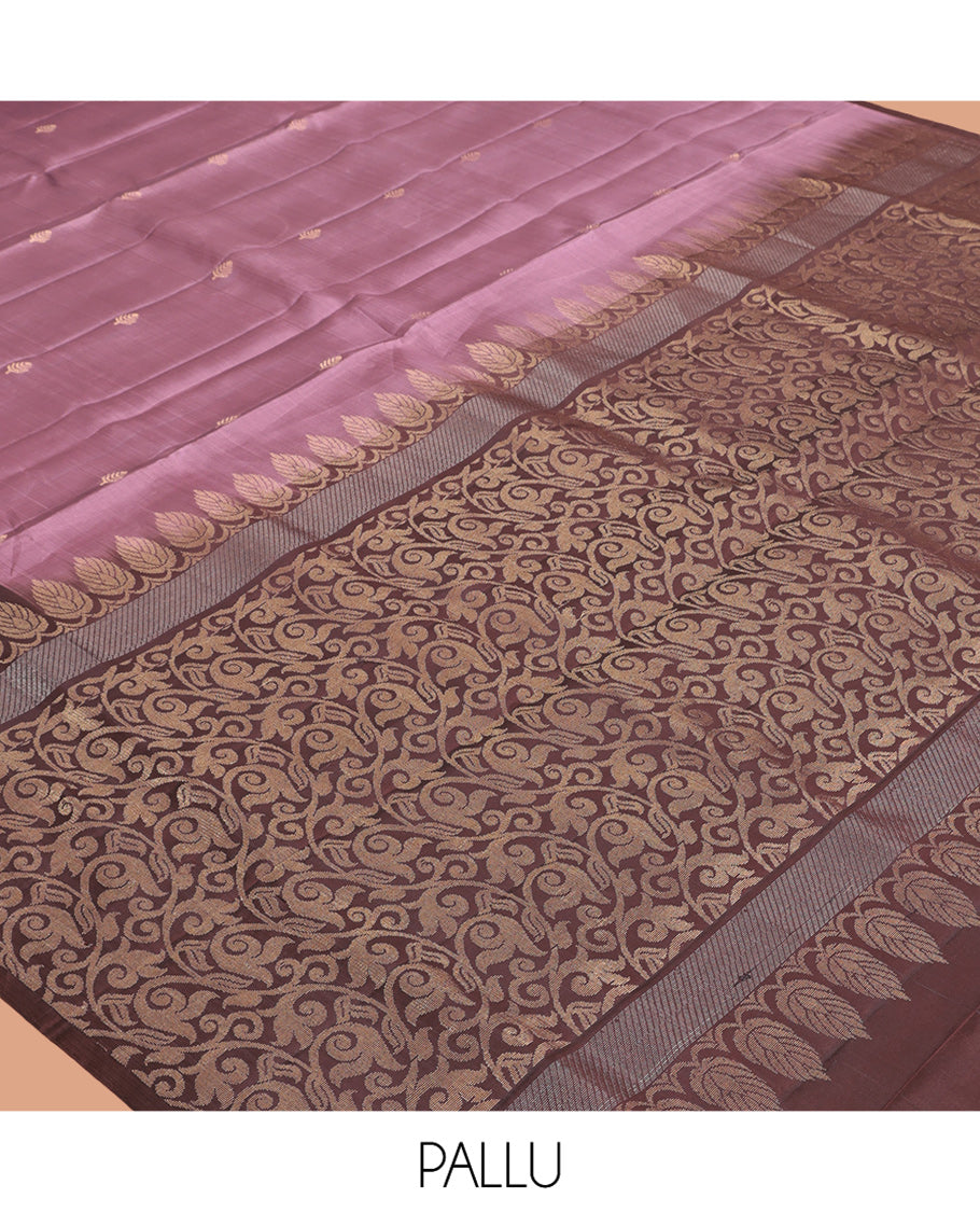 Light Purple Mayuri Lite Silk Mix Saree, Decked Up with Zari Buttas, Complemented By Contrast Peacock-Paisley Butta Border, a Floral Vine Pallu, and a Contrast Blouse