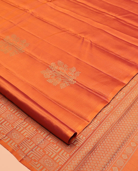 Borderless Intricate Design Orange Mayuri Lite Silk Mix Saree