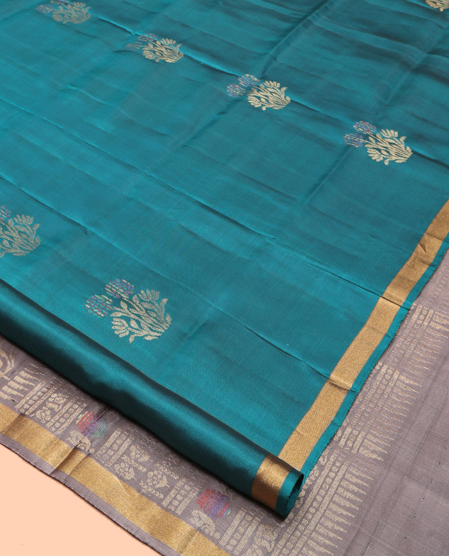 Rama Mayuri Lite Silk Mix Saree, Subtly Woven with Zari Buttas, a Subtle Piping Zari Border, Contrast Intricately Woven Pallu and a Contrast Blouse