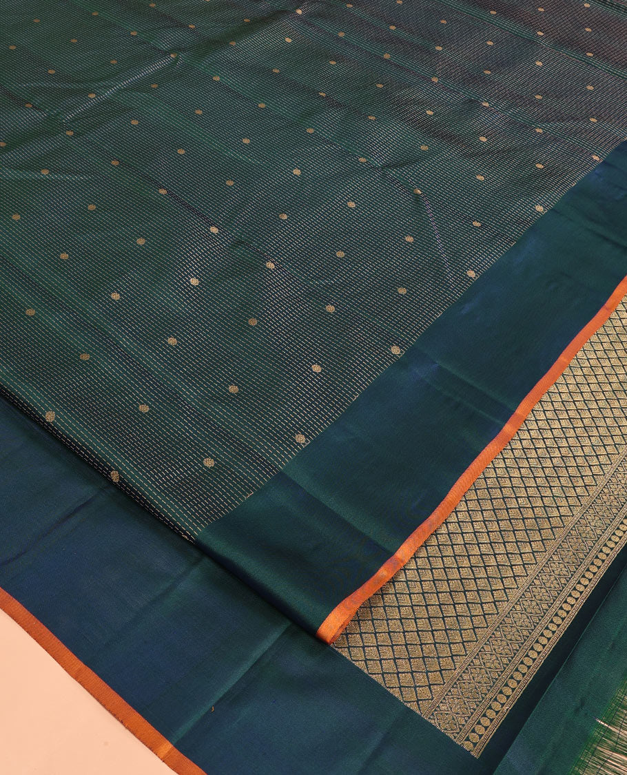 Blue Vasundhara Silk Saree, Steeped with Richness of Zari Buttas, a Plain Border, Jaal Pallu, and a Contrast Blouse