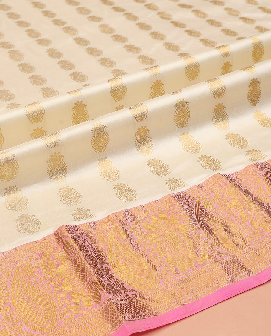Cream Pure-Silk Half Saree