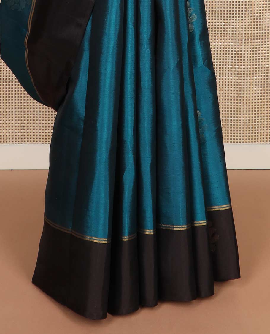 Blue zari buttas silk mix saree, contrast floral design border & pallu of geometric designs