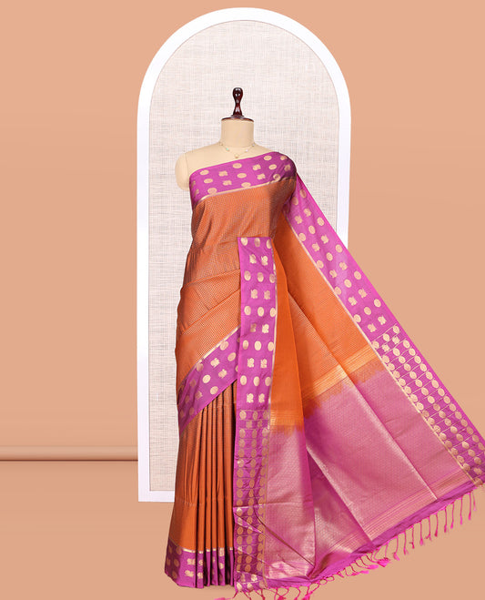 Orange Micro Checks Budget Silk Saree