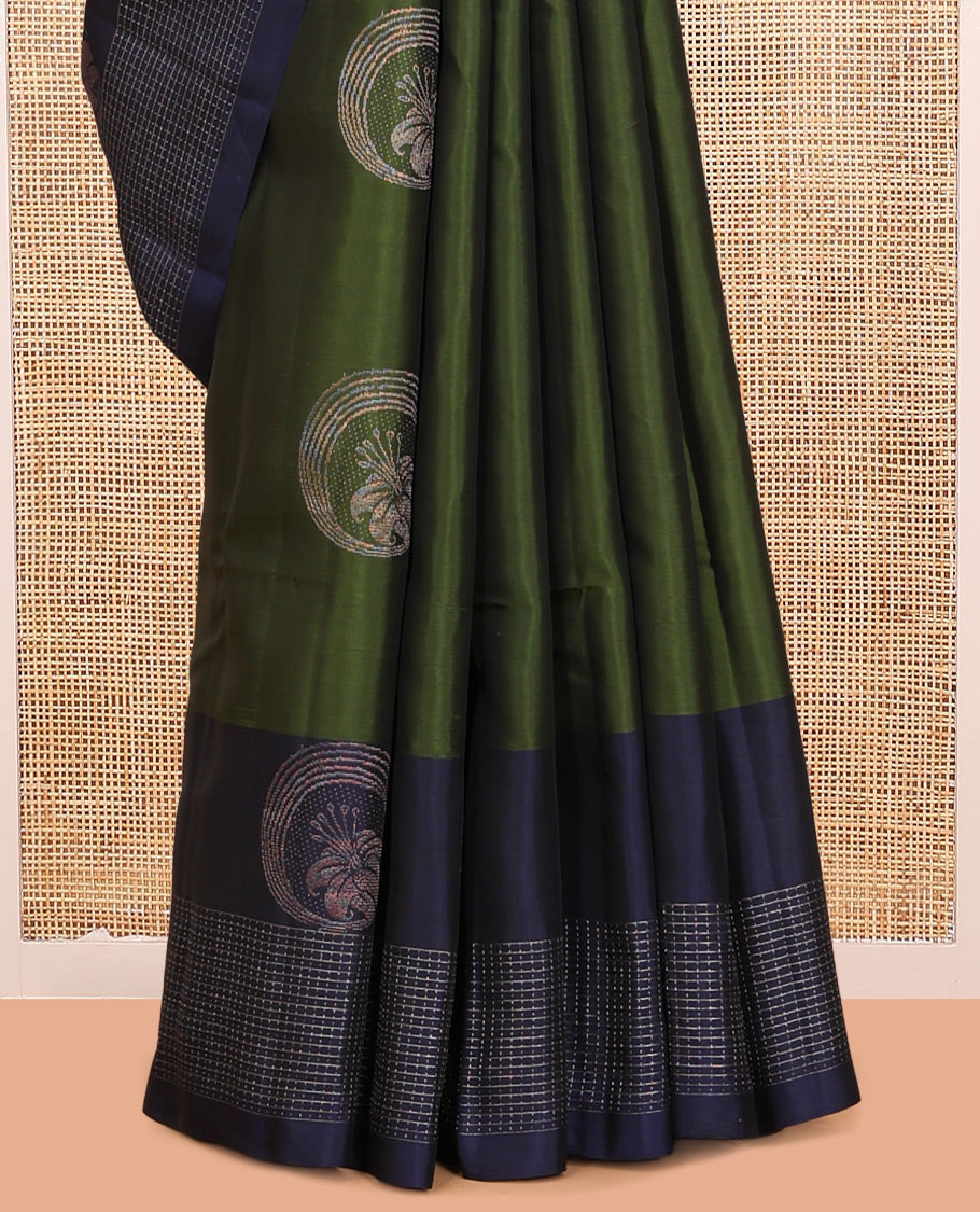 Green Mayuri Lite Silk Mix Saree, Beautified with Zari Buttas, Contrast Zari Buttas and Checked  Border, Jaal Pallu, and a Contrast Blouse