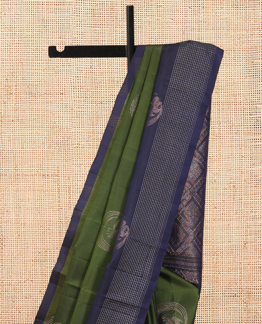 Green Mayuri Lite Silk Mix Saree, Beautified with Zari Buttas, Contrast Zari Buttas and Checked  Border, Jaal Pallu, and a Contrast Blouse