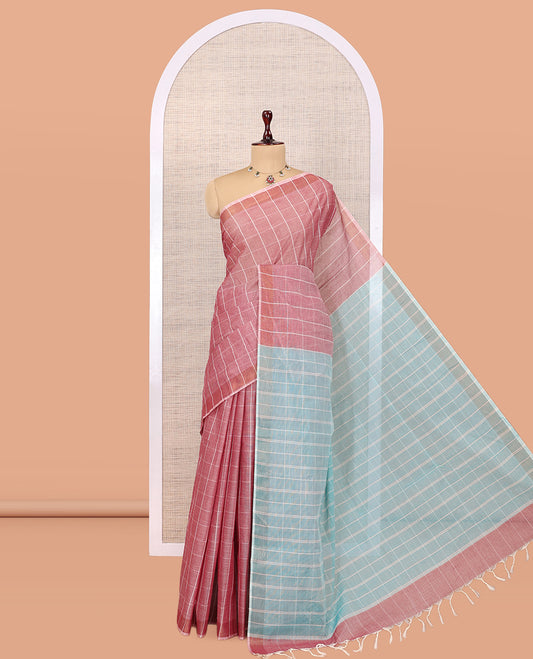 Pink Jute Cotton Saree