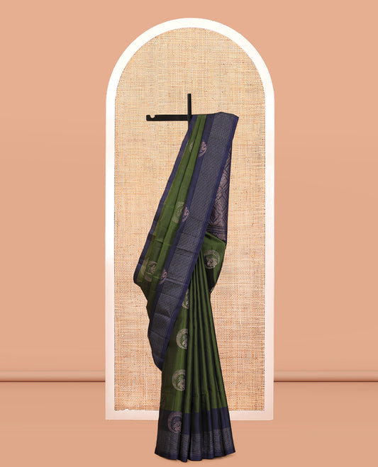 Green Mayuri Lite Silk Mix Saree, Beautified with Zari Buttas, Contrast Zari Buttas and Checked  Border, Jaal Pallu, and a Contrast Blouse