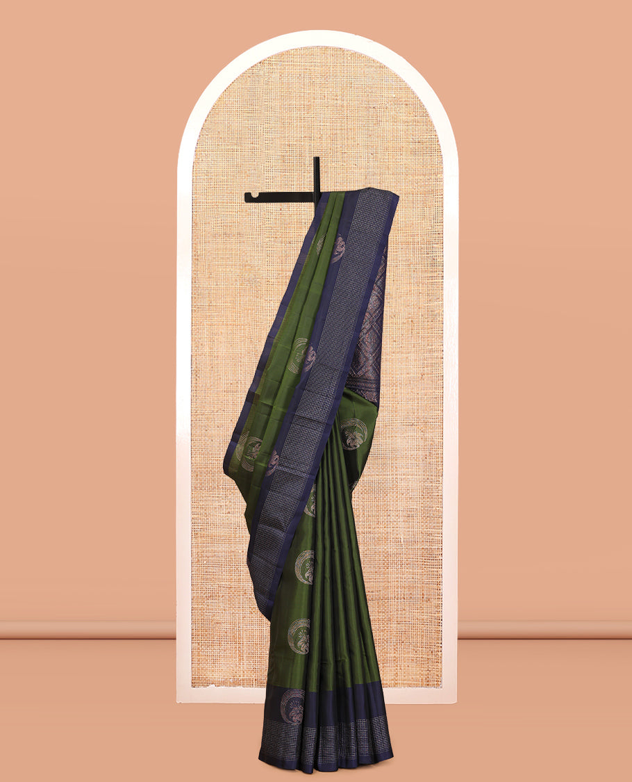 Green Mayuri Lite Silk Mix Saree, Beautified with Zari Buttas, Contrast Zari Buttas and Checked  Border, Jaal Pallu, and a Contrast Blouse