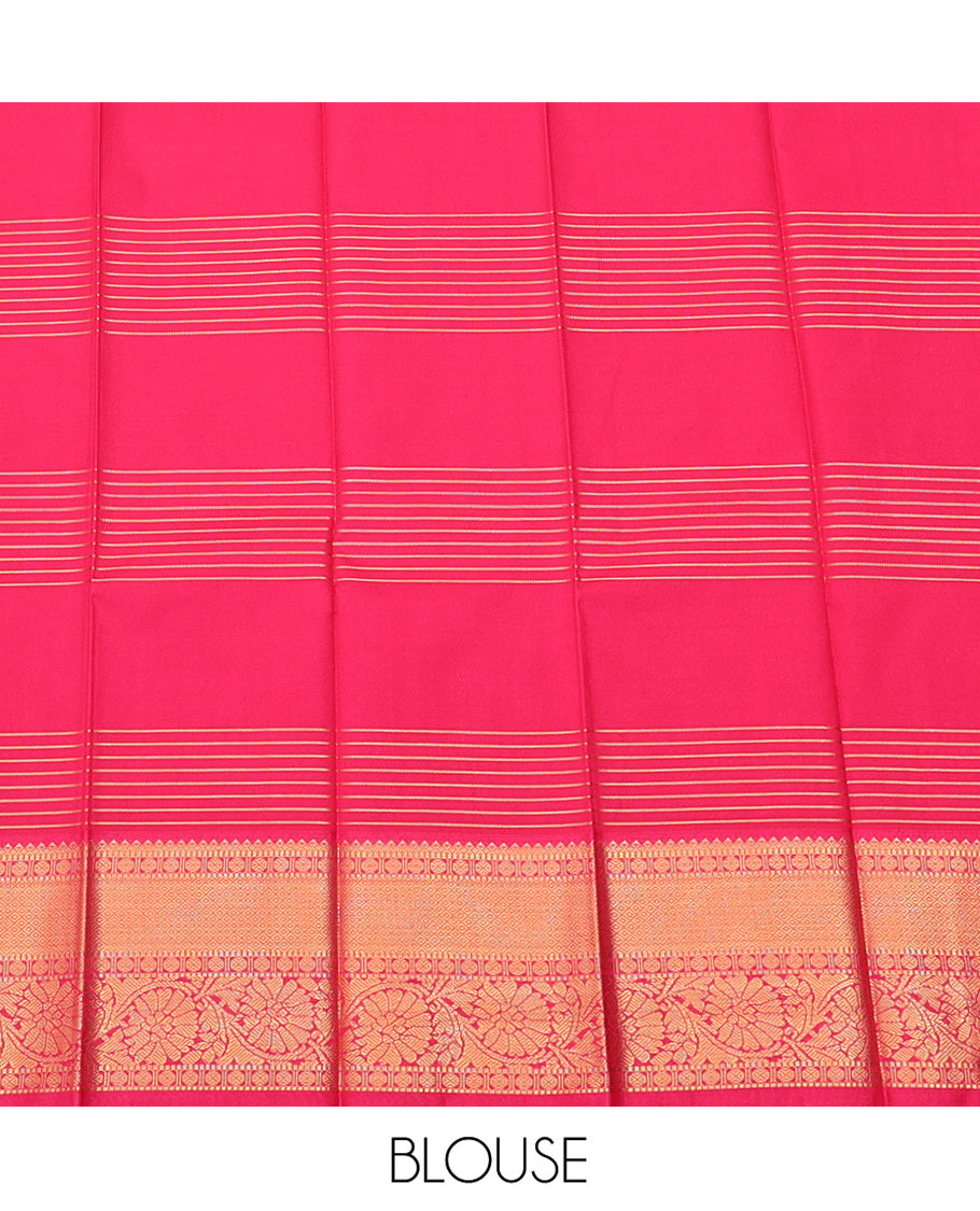 Sandal Budget Silk Saree, Sparsely Woven with Zari Butta Enclosed Checks, Complemented by a Contrast Traditional Border, Grand Jaal Pallu, and a Contrast Blouse