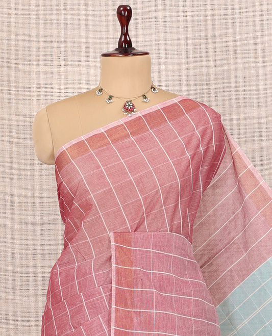 Pink Jute Cotton Saree